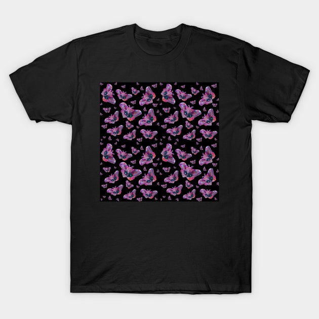 Glowing Moths - Fuchsia Version T-Shirt by Neginmf